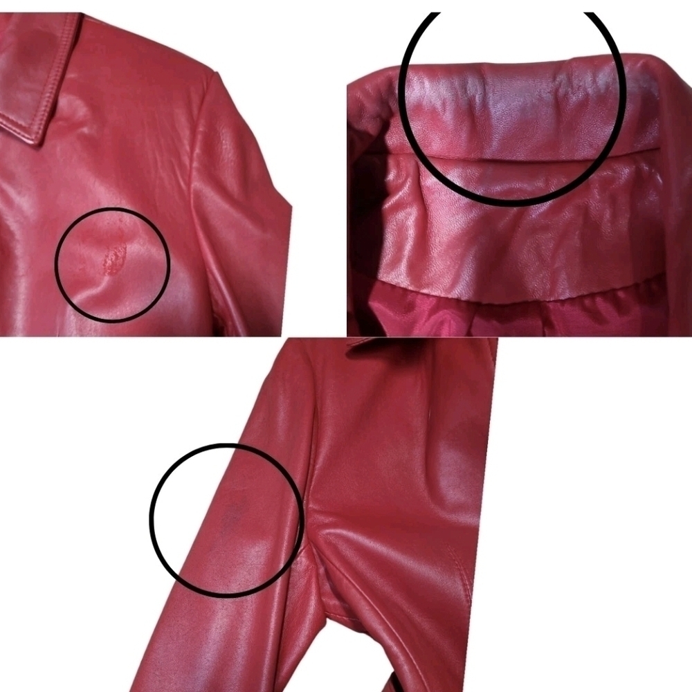 Vintage 1970s Red Leather Moto Jacket Belted Women’s Small Petite | Di Capra Int - Picture 13 of 16